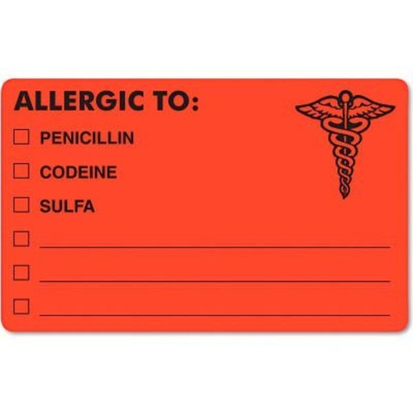 Tabbies ¬Æ Drug Allergy Medical Warning Labels, 2-1/2 x 4, Orange, 100/Roll 488